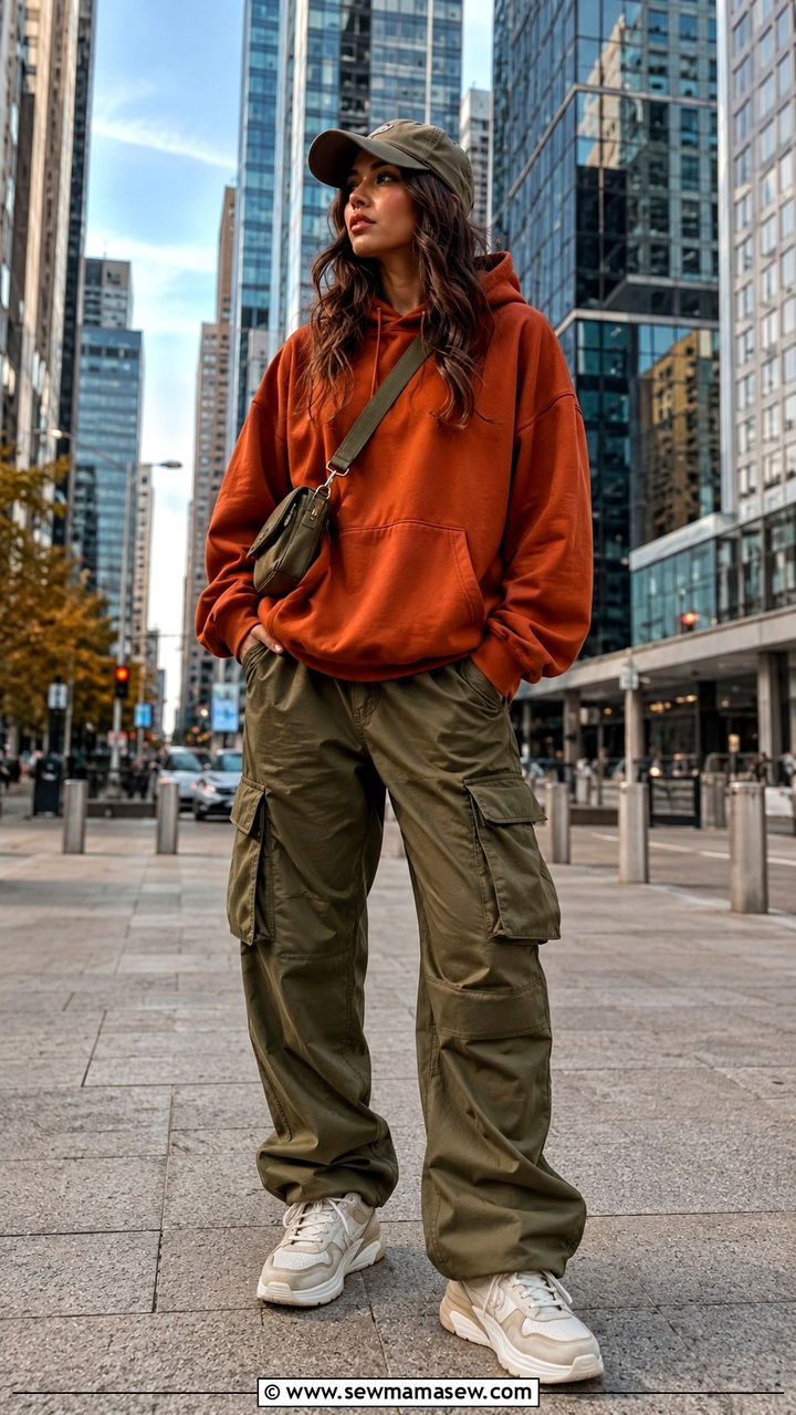 Burnt orange hoodie with cargo pants - 30 Burnt orange outfit ideas