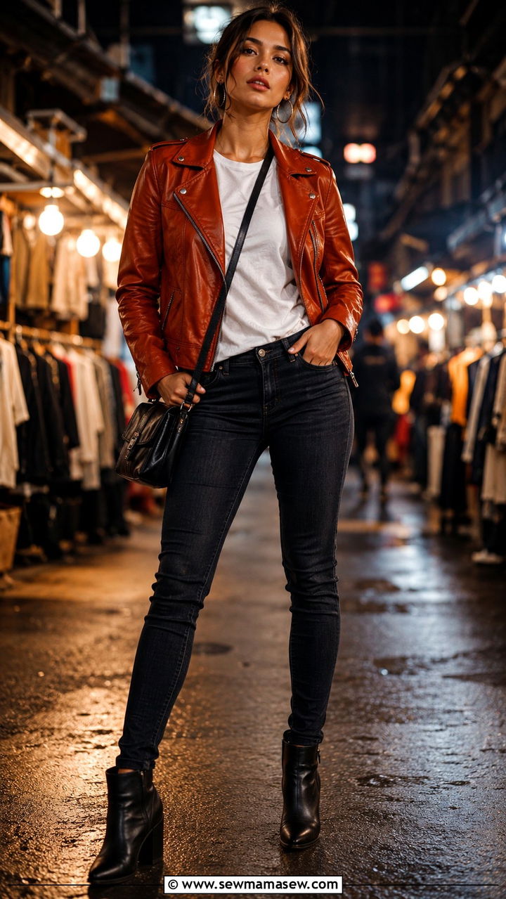 Burnt orange leather jacket with jeans - 30 Burnt orange outfit ideas