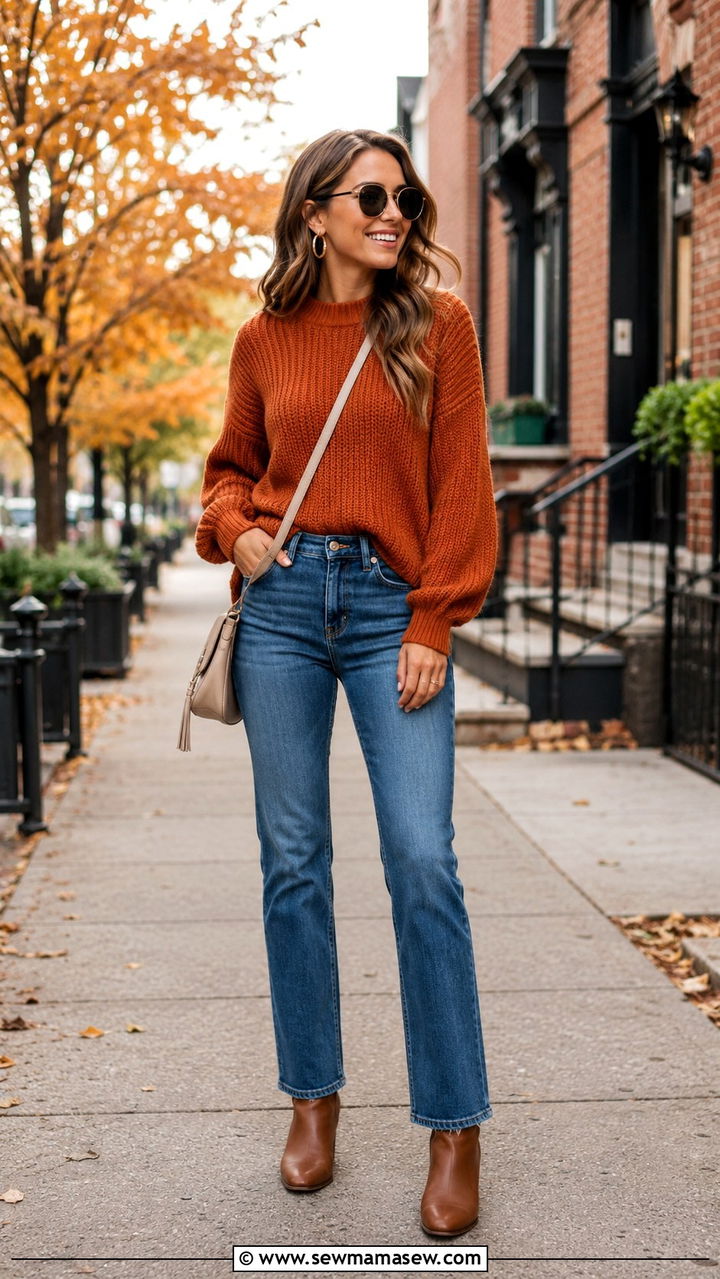 Burnt orange sweater with jeans - 30 Burnt orange outfit ideas
