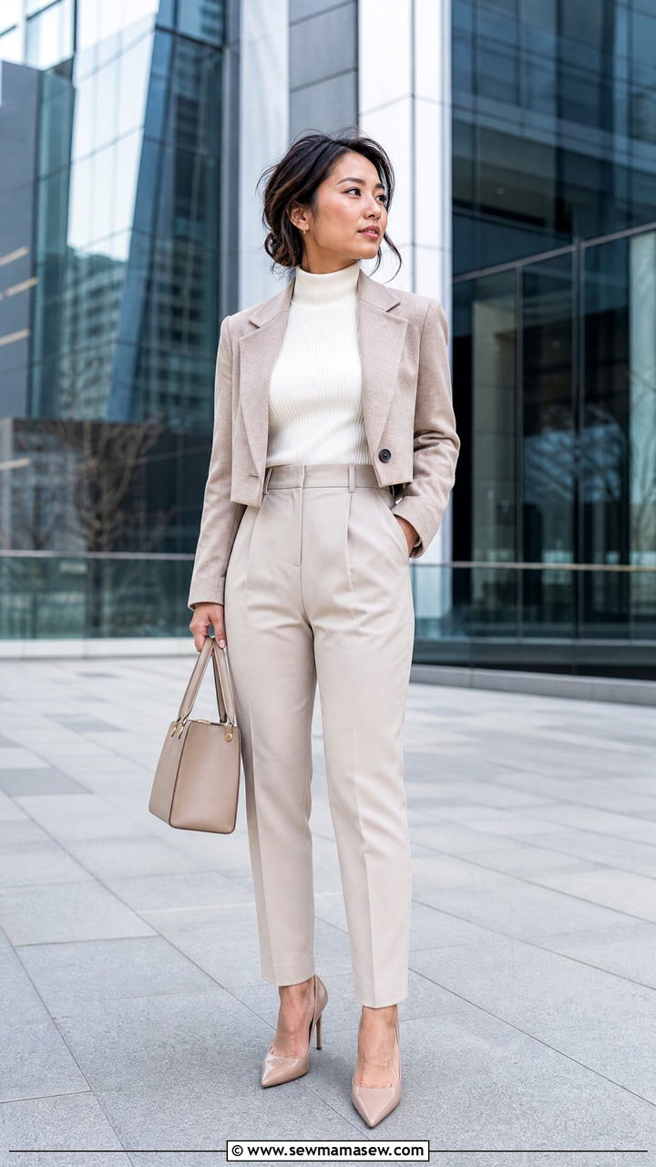 Business travel outfit with tailored trousers for petite - 25 Petite travel capsule wardrobe