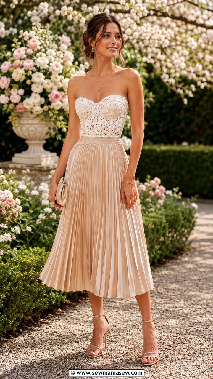 Bustier Top With Pleated Midi Skirt - 30 romantic outfits 2026