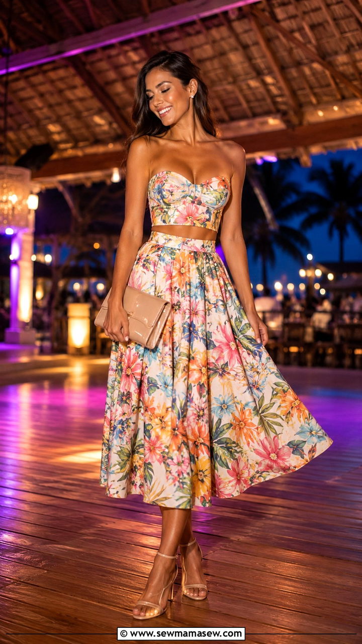 Bustier top with matching midi skirt set - 30 cute resort vacation outfits