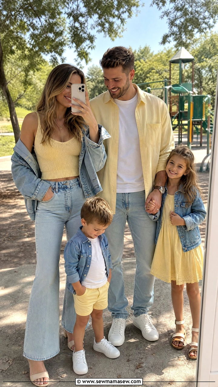 Butter Yellow And Denim Family Outfit - 30 Matching spring family outfits