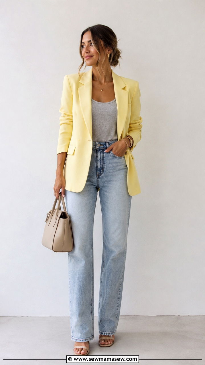 Butter Yellow Blazer With Straight Leg Jeans - 25 Mid May outfit ideas