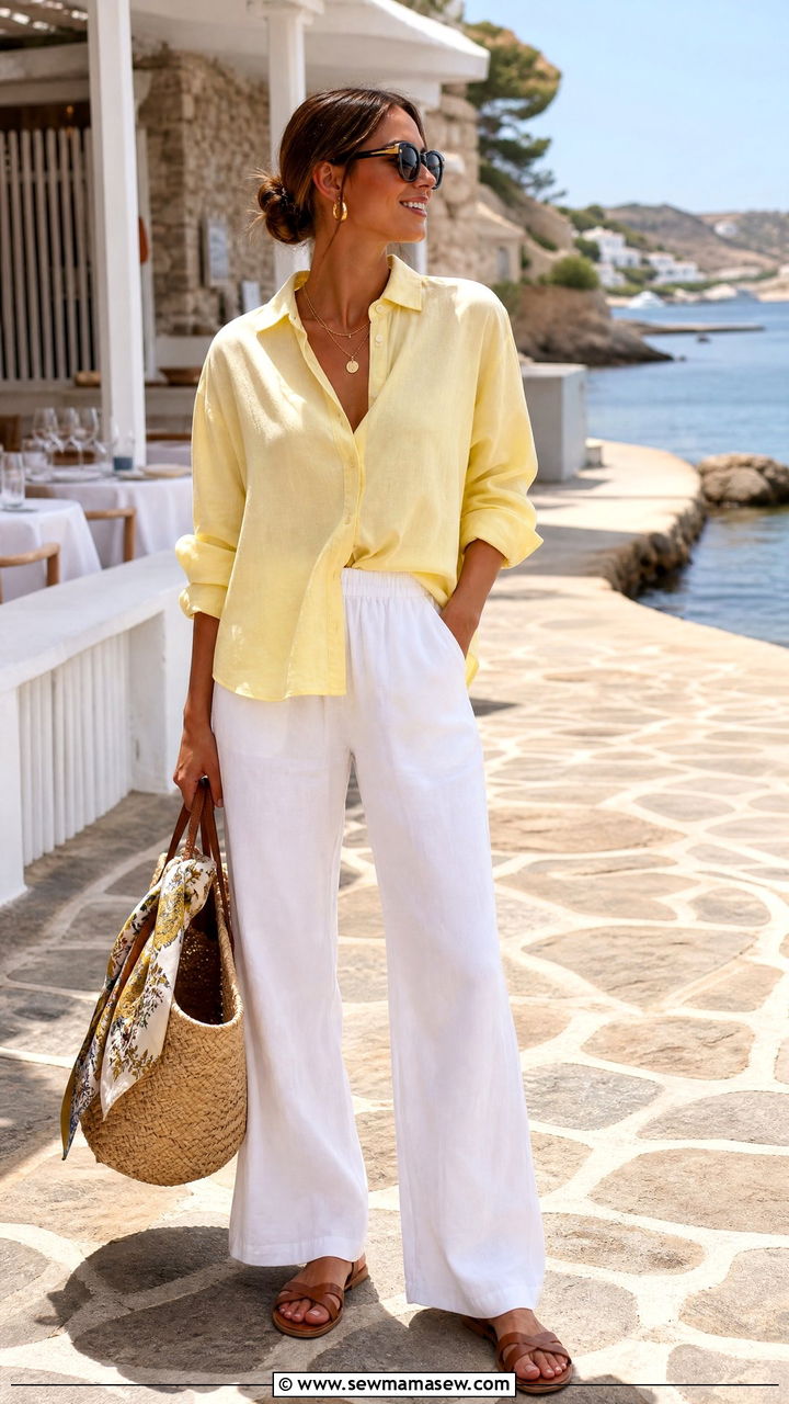 Butter Yellow Button Down With White Linen Pants - 25 Butter yellow outfit ideas 2026