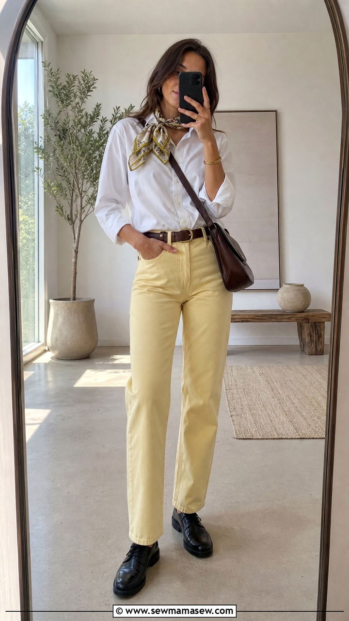 Butter Yellow Jeans with Derby Shoes Outfit - 25 spring outfits 2026 women trends