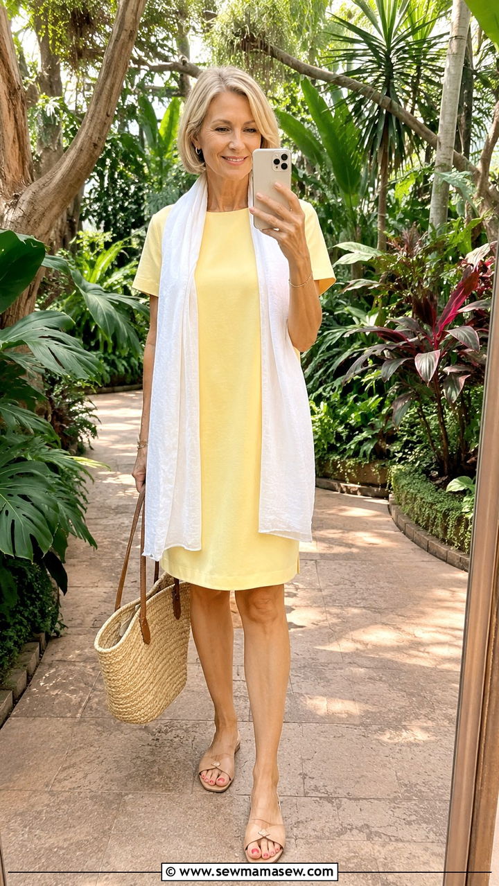 Butter Yellow Shift Dress Outfit - 30 Picnic outfits for women over 60