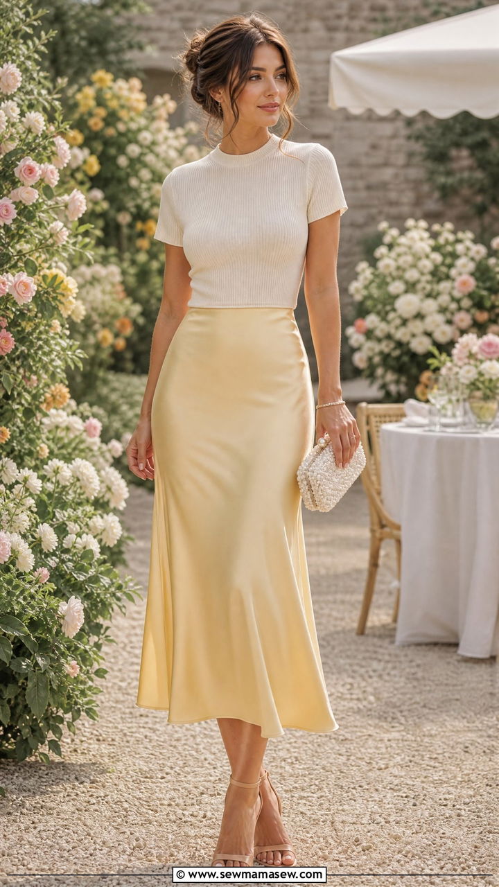 Butter Yellow Silk Midi Skirt With Neutral Top - 25 Butter yellow outfit ideas 2026