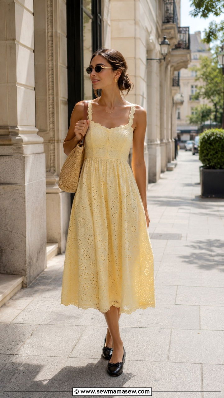 Butter Yellow Sundress and Ballet Flats - 20 Zoe Kravitz summer outfit ideas