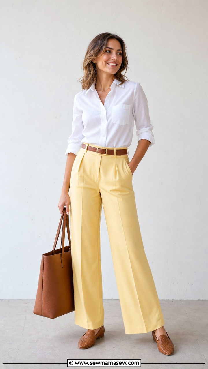 Butter Yellow Trousers With White Shirt Spring - 25 spring outfit ideas trends