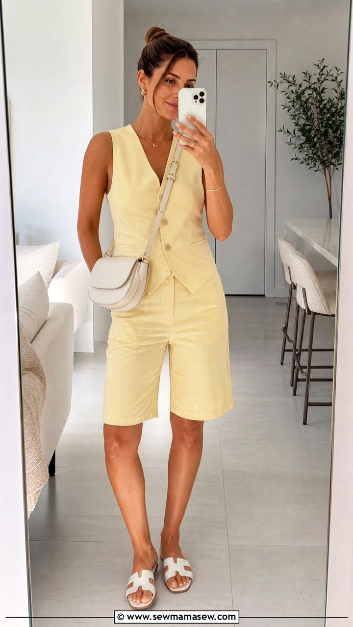 Butter Yellow Vest And Bermuda Shorts Set - 25 summer outfits 2026 women casual