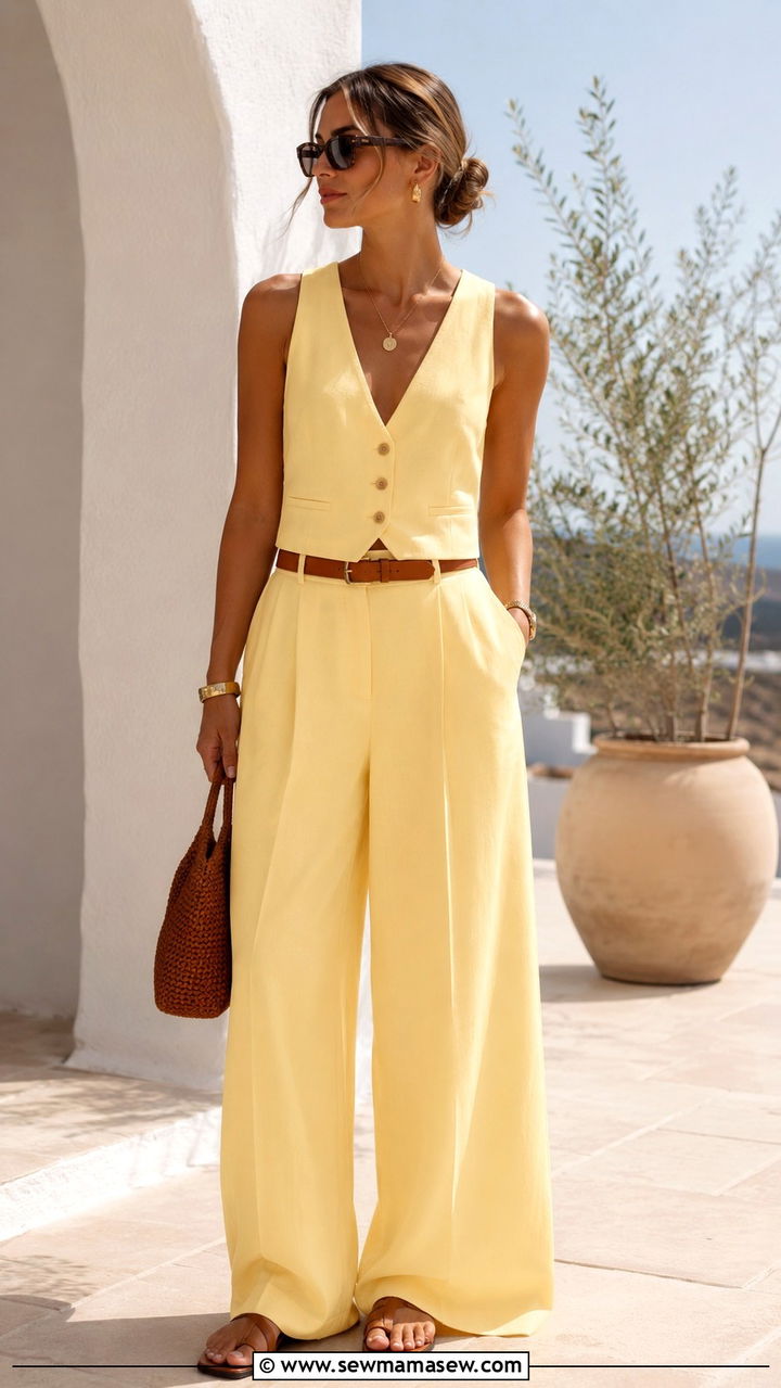 Butter Yellow Vest and Matching Trouser Set - 25 Polished summer outfit ideas 2026