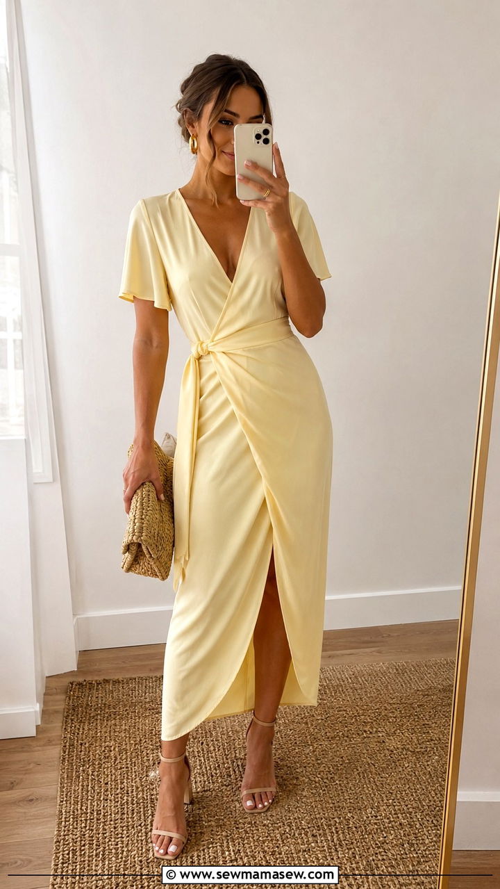Butter Yellow Wrap Dress Wedding Guest - 20 Yellow dress outfit ideas for wedding guest