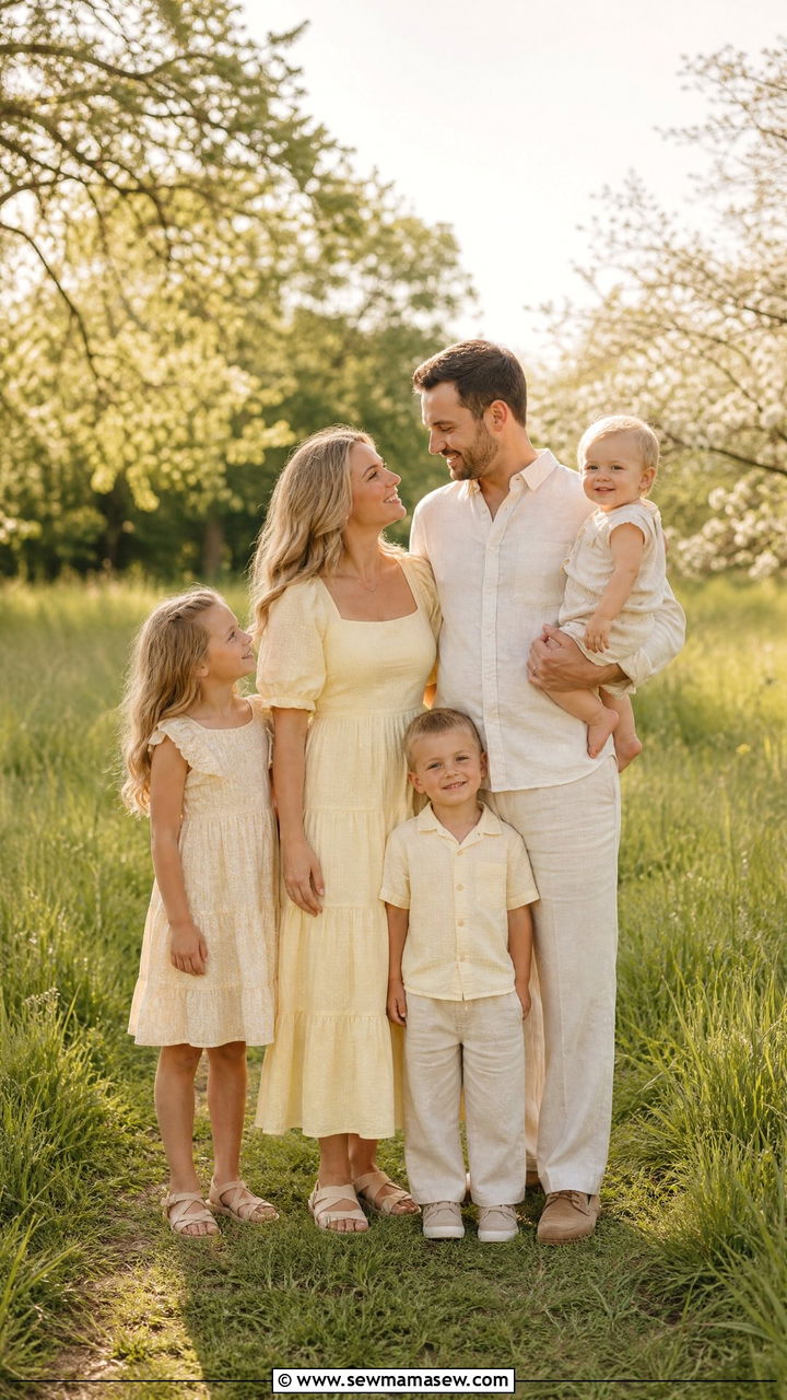 Butter Yellow and Neutral Family Outfits - 25 Family spring photo outfit ideas
