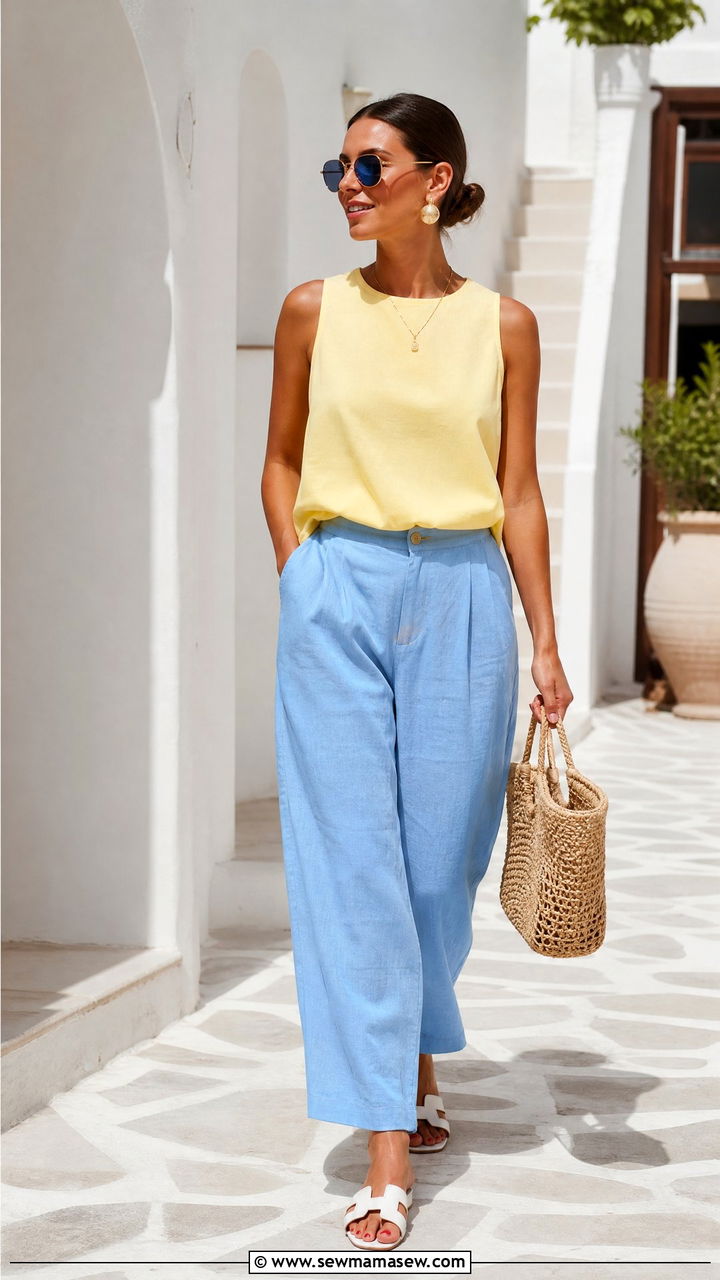 Butter Yellow and Sky Blue Color Blocked Co Ord - 30 summer colorful outfit ideas