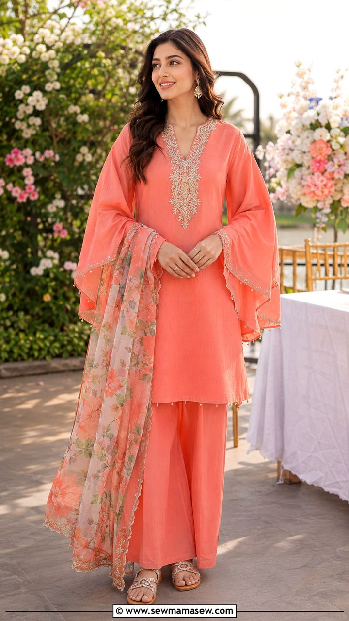 Butterfly Sleeve Lawn Suit with Wide Leg Pants - 25 Multan outfit ideas