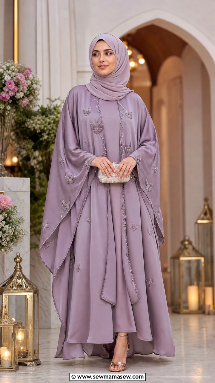 Butterfly sleeve abaya with embellished clutch - 25 Eid outfit ideas with abaya