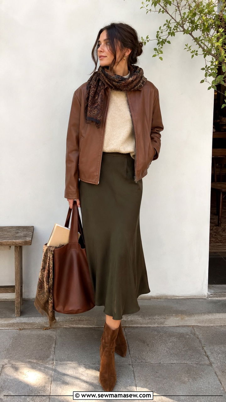 Buttery Leather Jacket And Midi Skirt Outfit - 20 poetcore outfits 2026