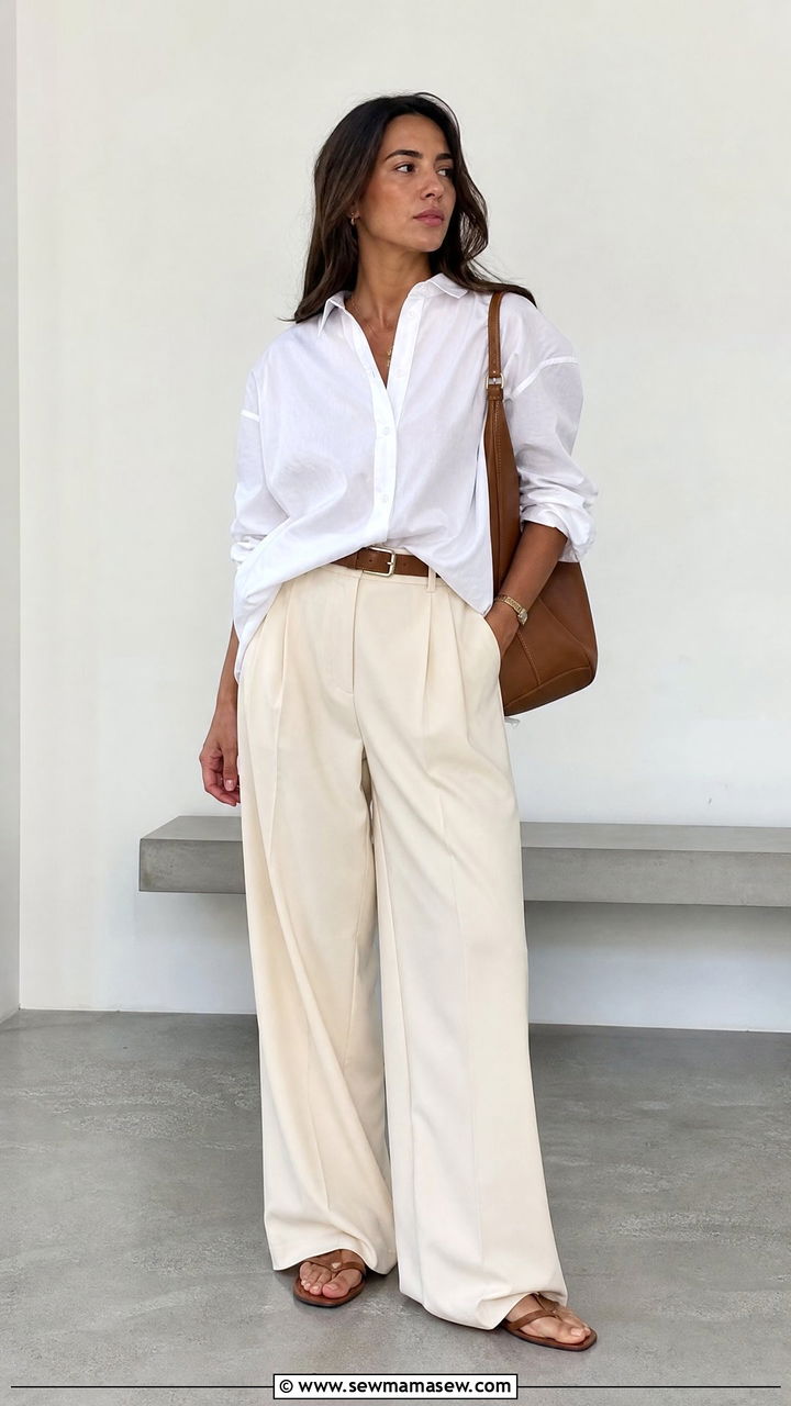 Button Down And Wide Leg Trousers - 25 casual cute outfits