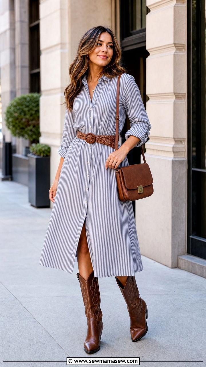 Button Down Dress With Cowboy Boots - 25 Cowboy boots outfit ideas with a dress