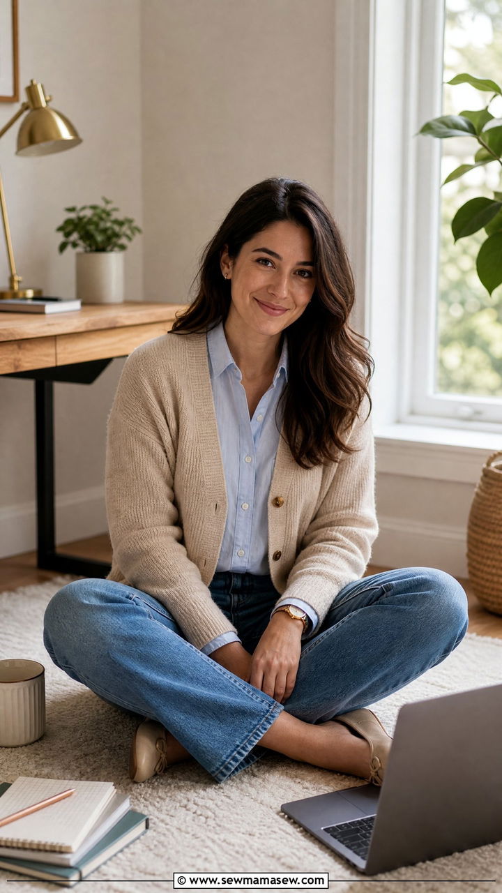Button Down Oxford Shirt Layered Under a Cozy Cardigan With Jeans - 30 French girl loungewear outfit ideas