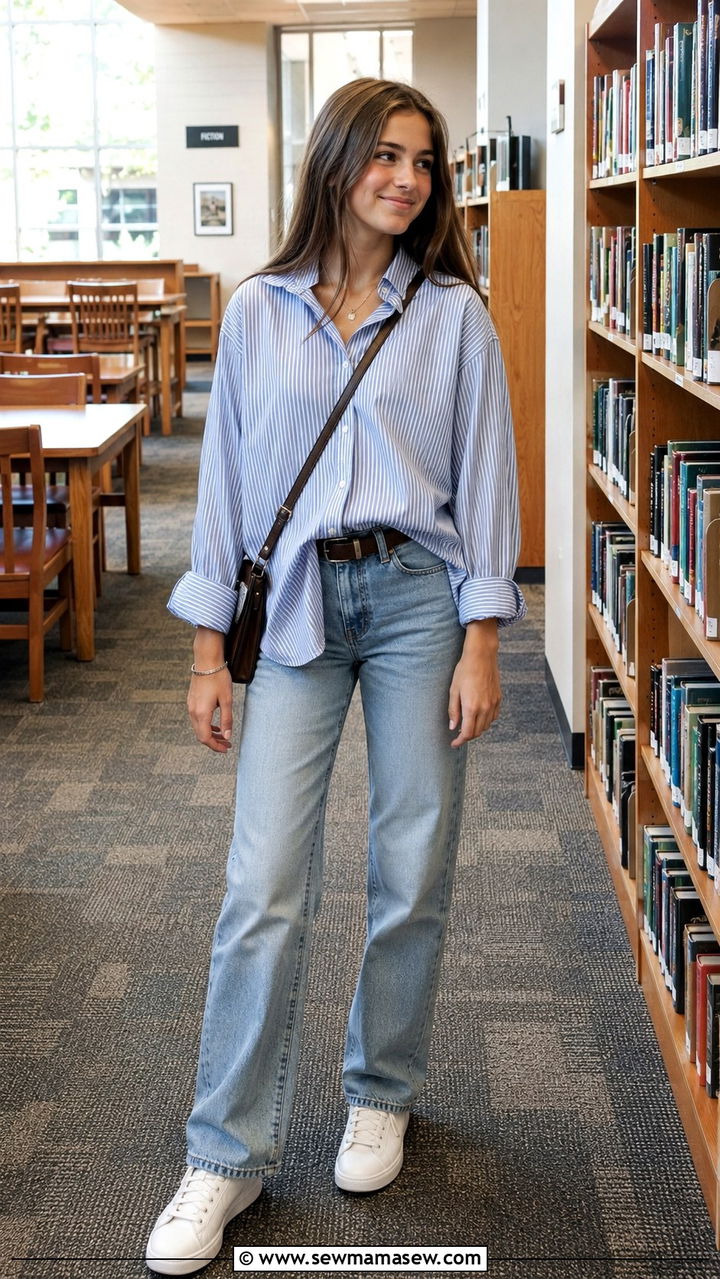 Button Down Shirt And Straight Jeans Outfit - 25 Preppy outfits for teens