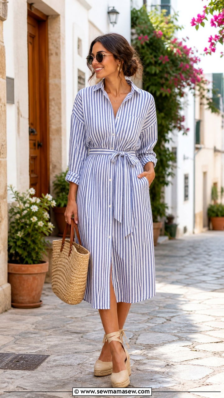 Button Down Shirt Dress With Espadrilles - 40 Spring outfits for women over 40