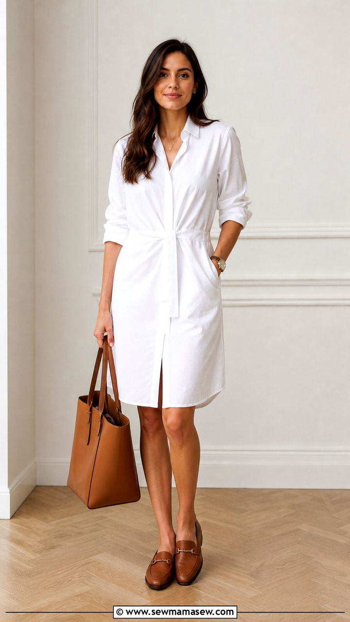 Button Down Shirt Dress With Loafers - 40 casual dress outfits