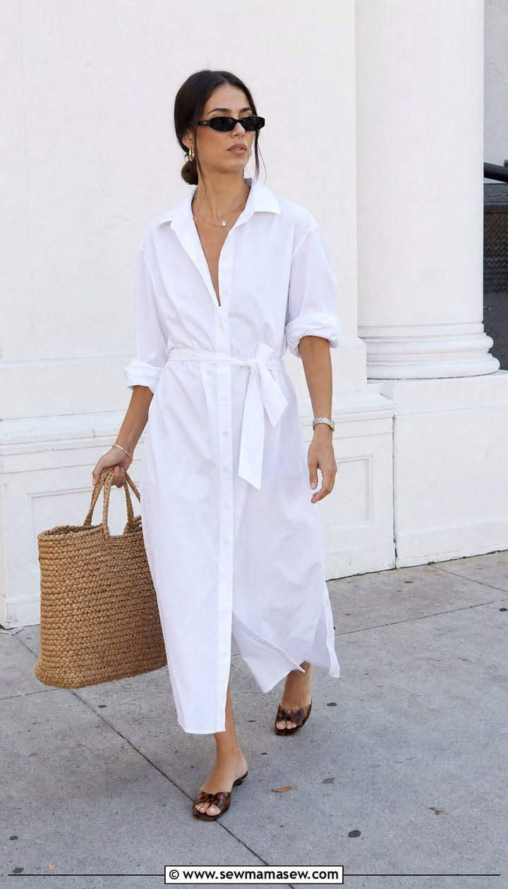 Button Down Shirt Dress With Mules Outfit - 25 classy y2k outfit ideas