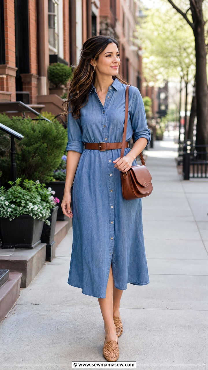 Button Down Shirt Dress with Belt - 30 Modest spring outfits