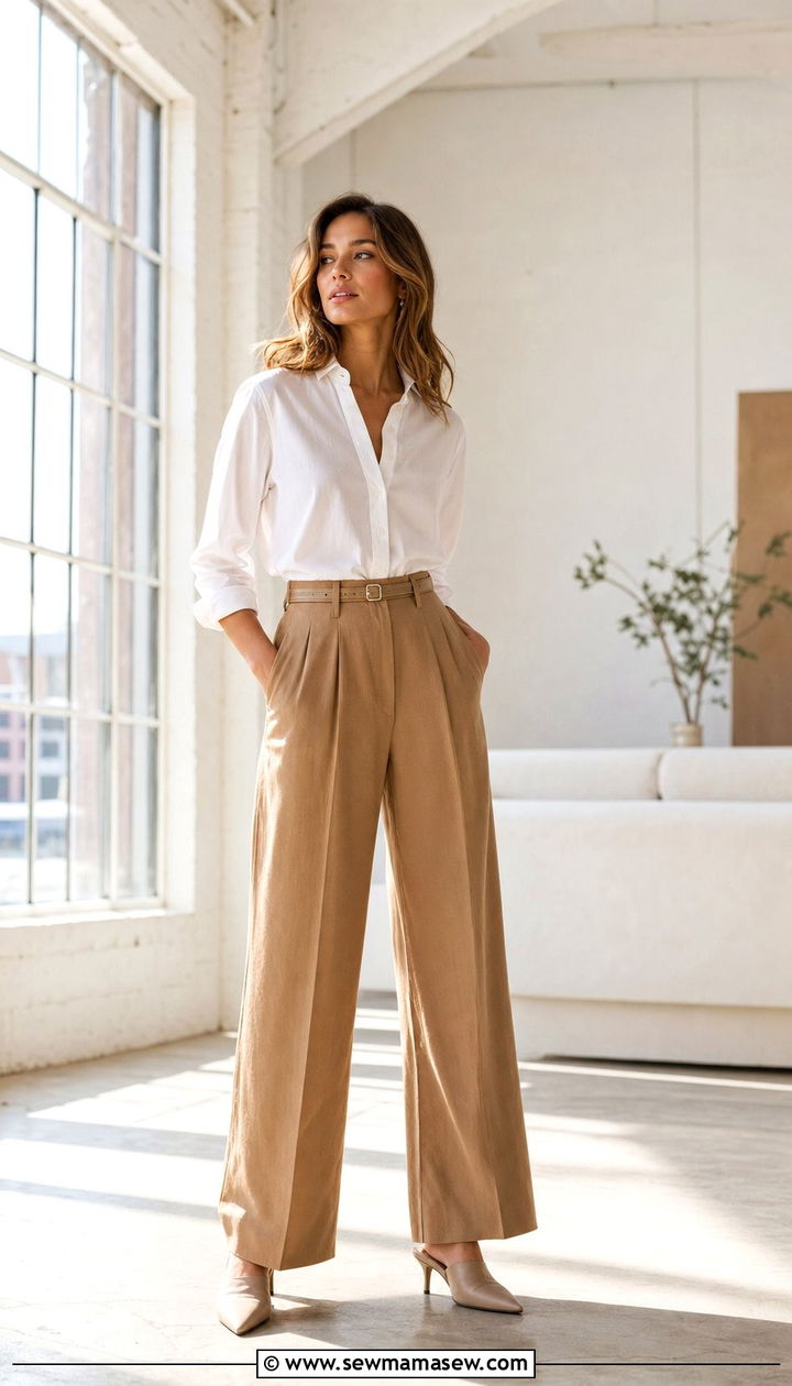 Button Down Shirt High Waisted Wide Leg Trousers Mules - 25 Spring go to outfit formulas