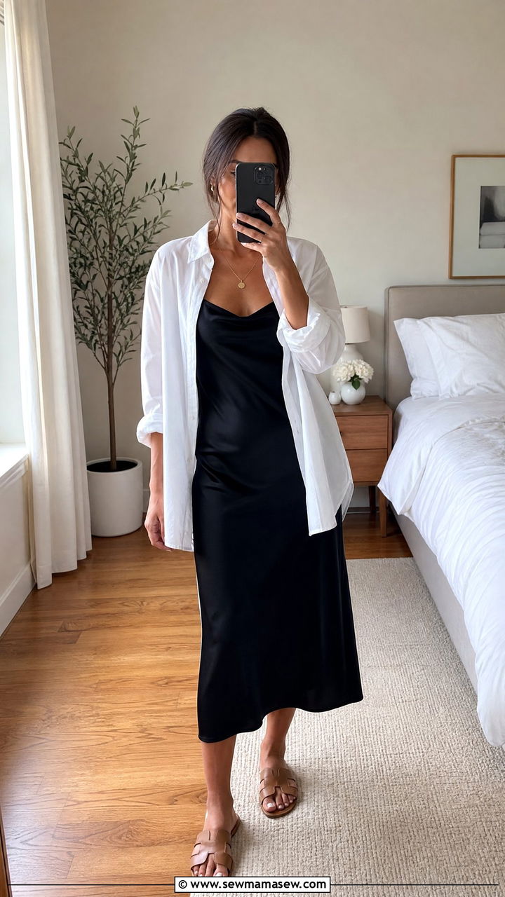 Button Down Shirt Layered Over a Slip Dress - 35 How to style a button down shirt