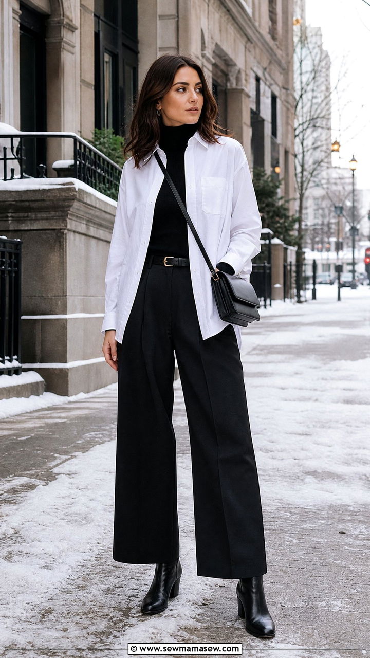 Button Down Shirt Layered Over a Turtleneck - 35 How to style a button down shirt