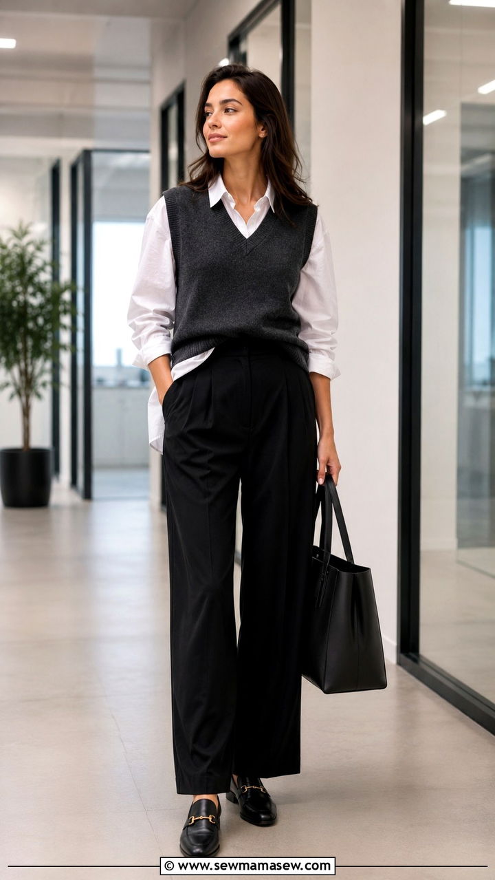 Button Down Shirt Under Sweater Vest Outfit - 30 Layering outfit ideas