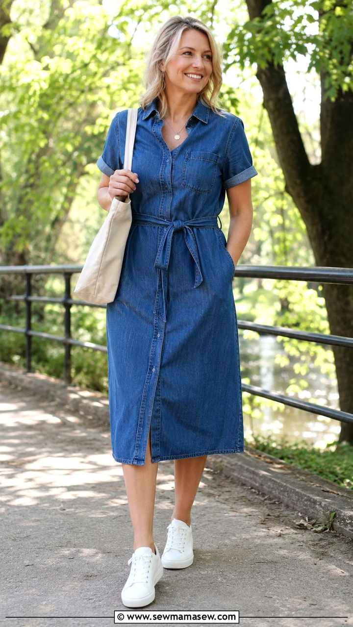 Button Down Shirt With A Line Skirt Outfit Over 40 - 30 Trendy outfit ideas for women over 40