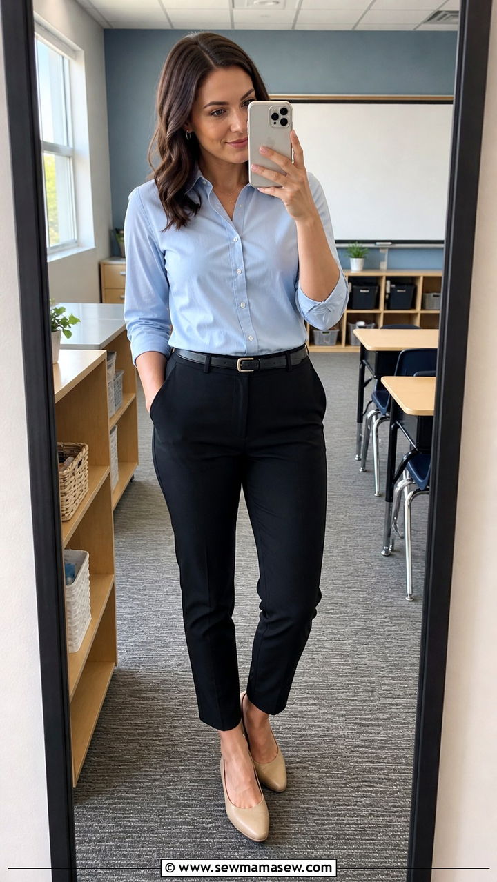 Button Down Shirt With Ankle Pants - 40 teacher outfits ideas