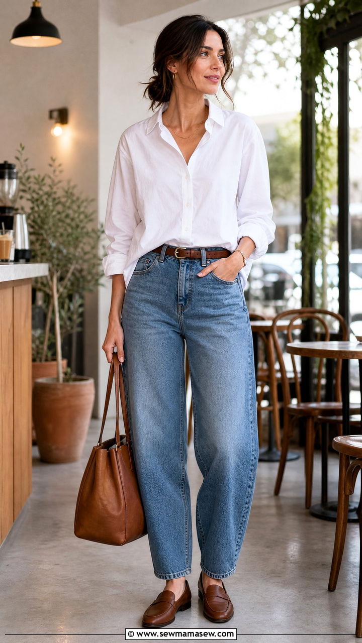 Button Down Shirt With Barrel Jeans - 25 how to style barrel jeans