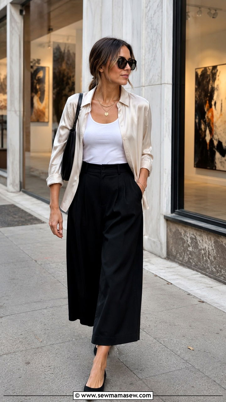Button Down Shirt With Culottes - 20 Outfit ideas for inverted triangle body