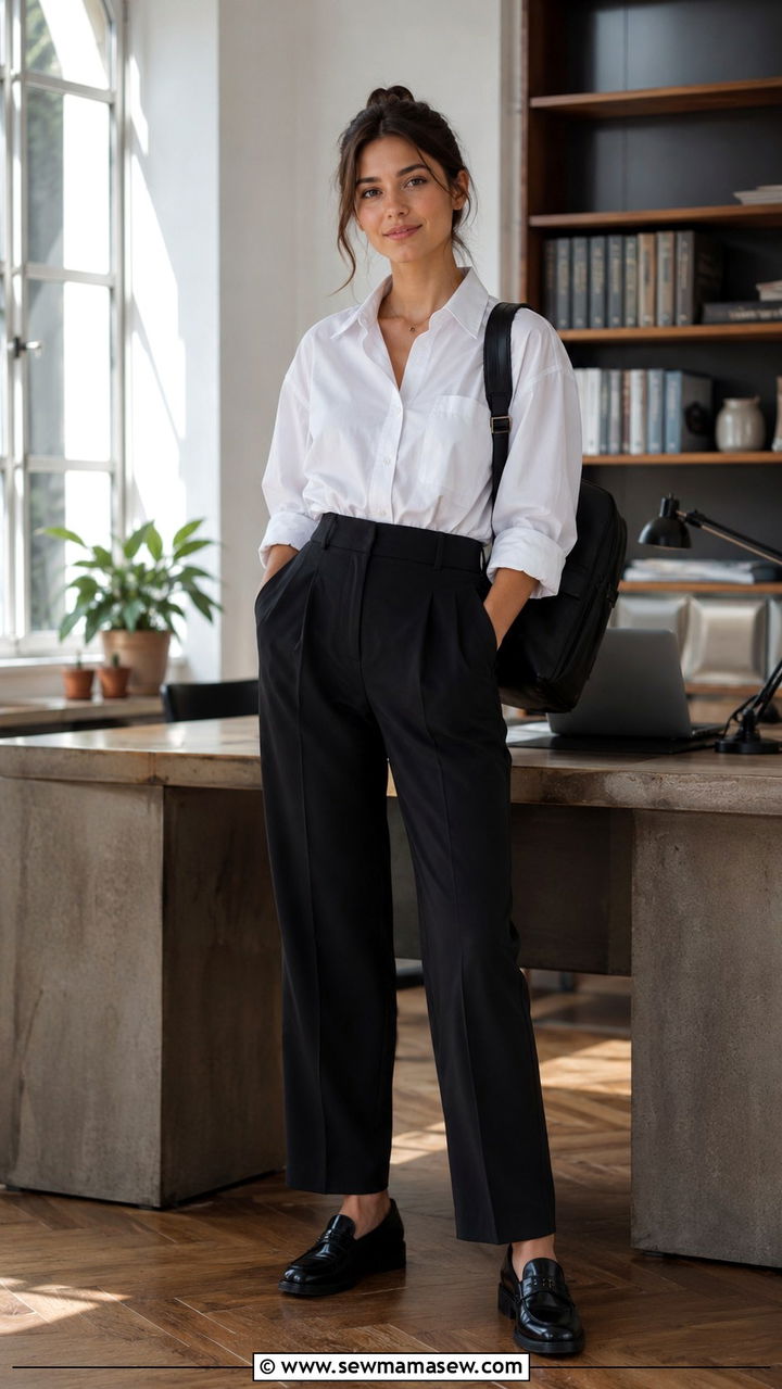 Button Down Shirt With High Waisted Trousers Outfit - 25 PhD student outfit ideas