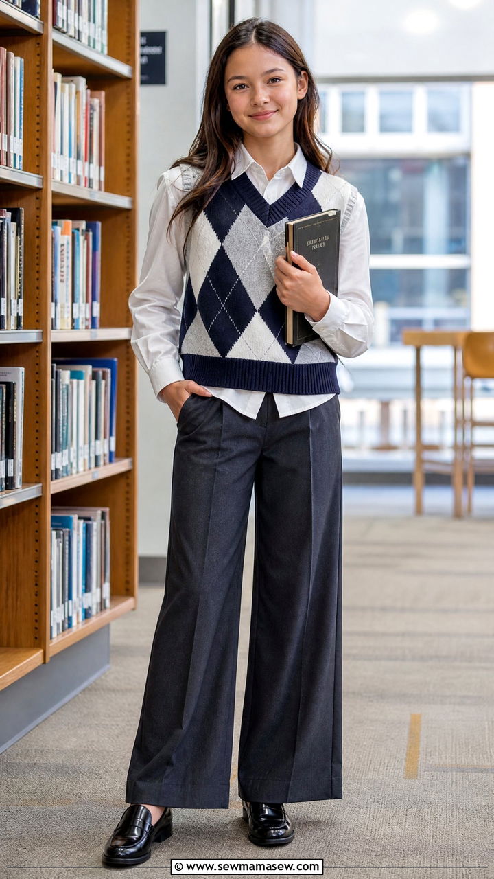 Button Down Shirt With Sweater Vest And Trousers - 35 Middle school outfit ideas