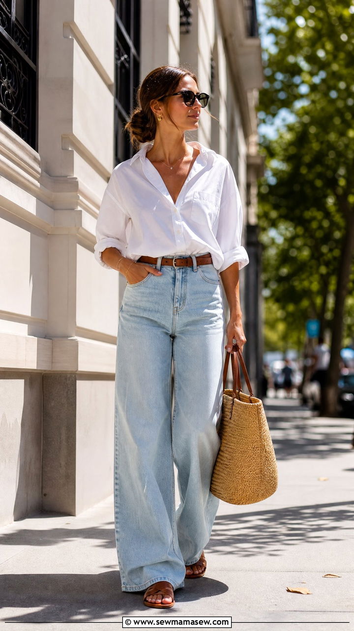 Button Down Shirt With Wide Leg Jeans Outfit - 25 casual elegant outfits