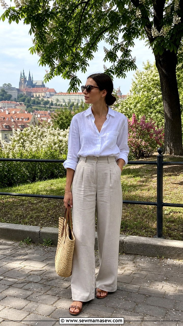 Button Down Shirt With Wide Leg Pants And Sandals For Prague - 40 What to wear in Prague