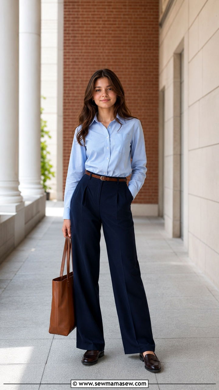 Button Down Shirt With Wide Leg Trousers - 30 Modest outfit ideas for teens
