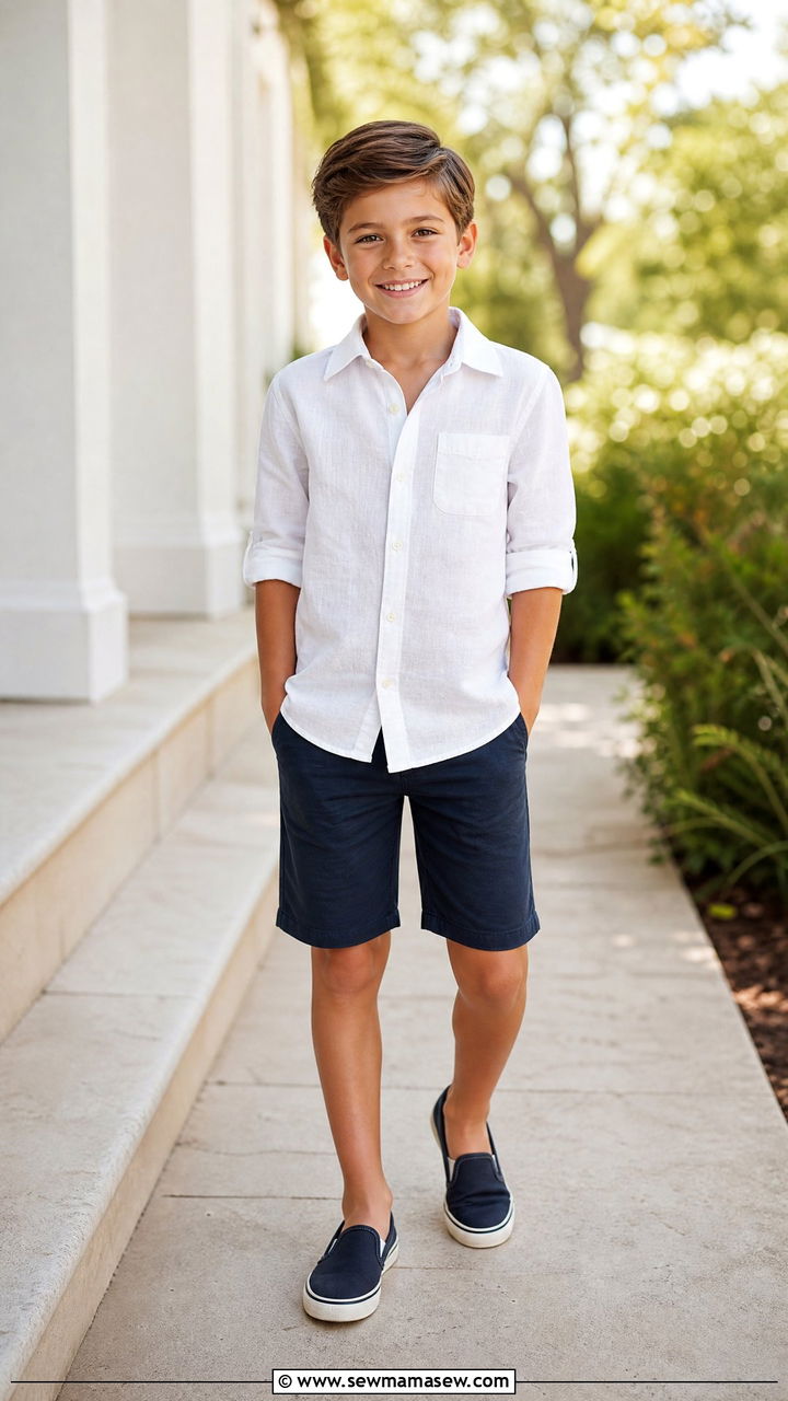 Button Down Shirt and Bermuda Shorts - 30 Summer outfits for kids