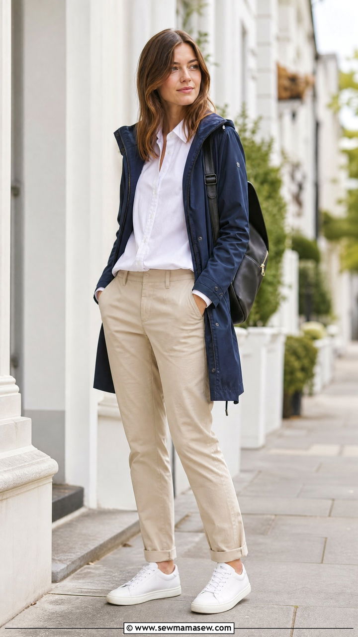 Button Down Shirt and Chinos With Parka - 25 Spring outfits with parka