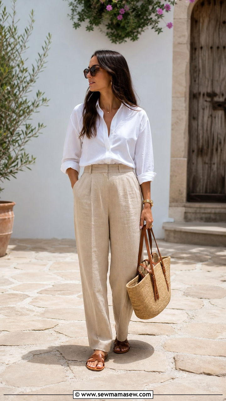 Button Down Shirt and Linen Trousers - 25 Dance mom outfit ideas