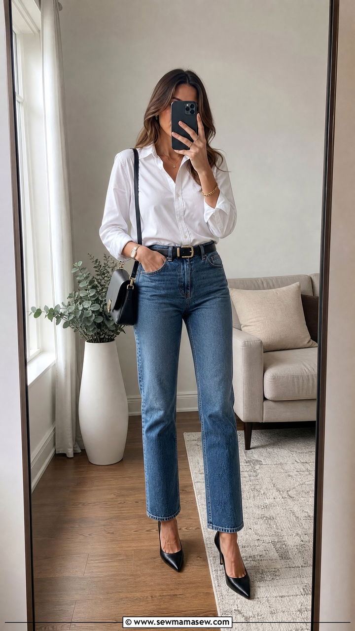 Button Down Shirt and Straight Jeans Outfit - 30 elegant outfits ideas