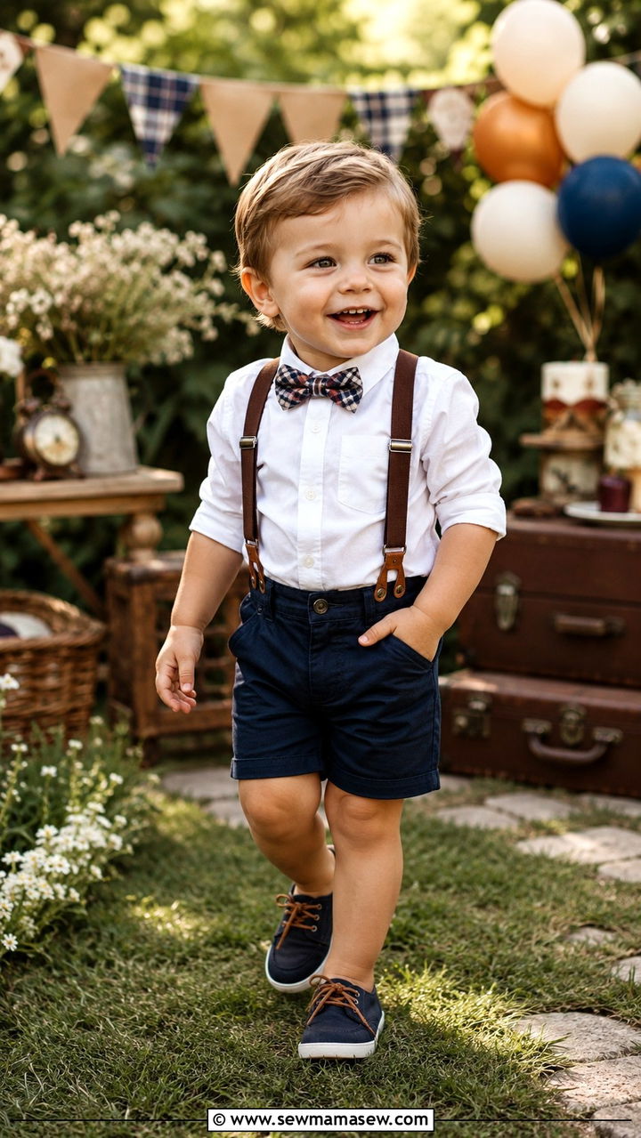 Button Down Shirt and Suspenders for Birthday Boy - 30 Kids birthday outfit ideas