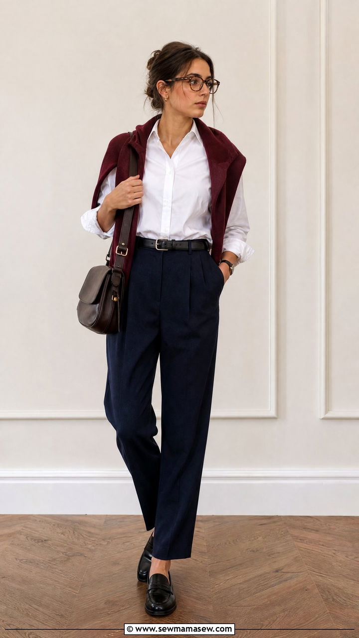 Button Down Shirt and Sweater Over the Shoulders - 30 Dark academia work outfits
