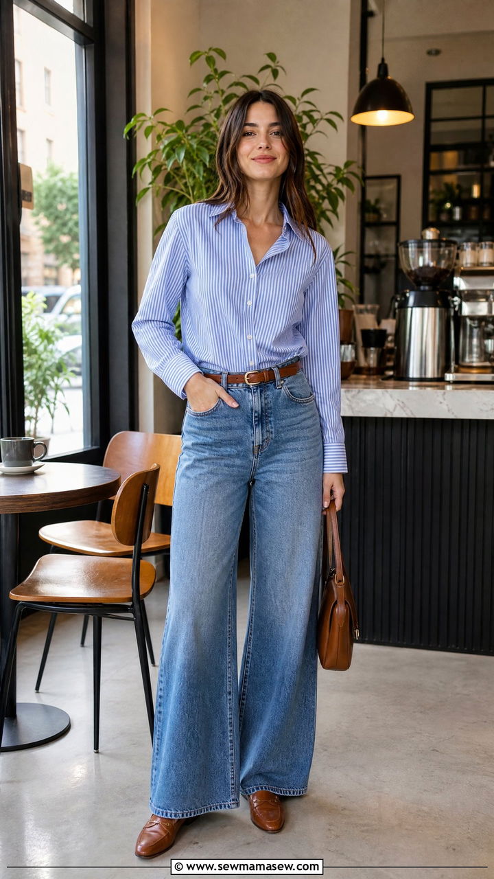 Button Down Shirt and Wide Leg Jeans - 25 How to style wide leg jeans in spring